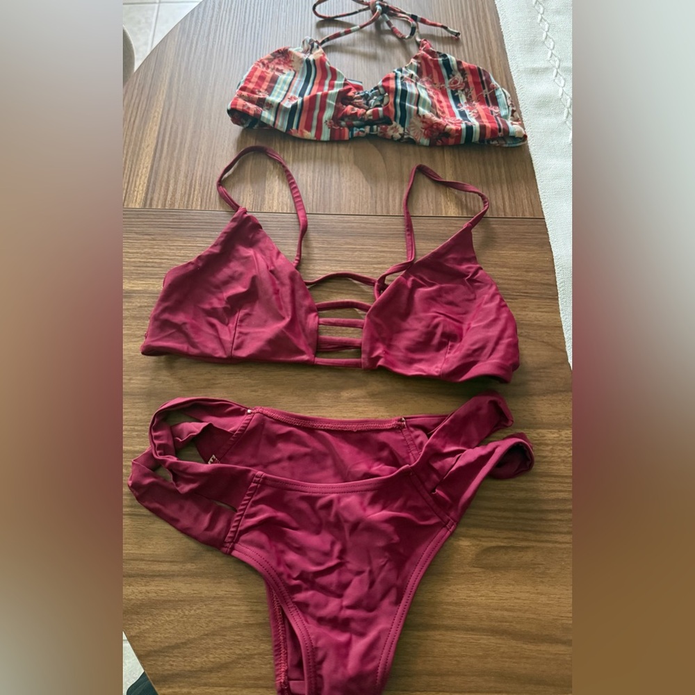 Women’s Strappy Bikini Set - Deep Wine